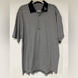 Vintage Peter Millar Skull Bones Mens Polo Large Black White Striped Cotton Golf